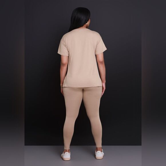 Swank Open Mind Side Slit Short Sleeve Legging Set Khaki NWT packaging S/M Nwt - Picture 3 of 7